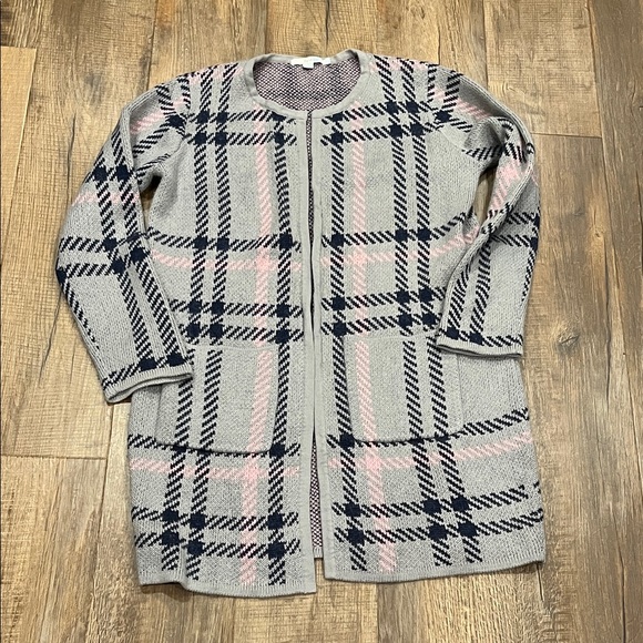 Boden Sweaters - Boden Gray and Pink Plaid Duster Cardigan Size 8
